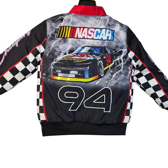 Nascar Boys Bomber Jacket Size 6/7 Black Checkered Racing New - Picture 2 of 7